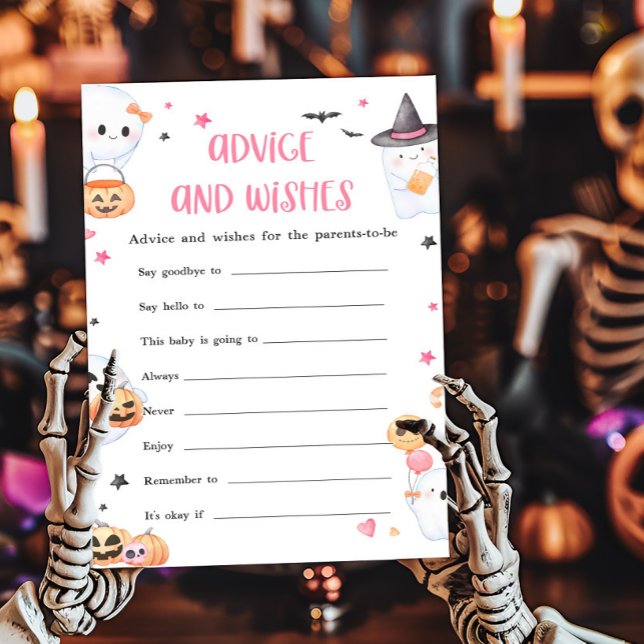 Pink Halloween Little Boo Advice and Wishings Game (Baby is Brewing Baby Shower Advice and Wishes Game)