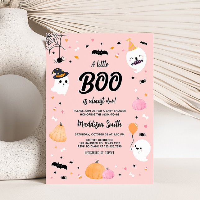 Pink Halloween Little Boo Baby Dusche Einladung (Girl Ghost Baby Shower Invitation)