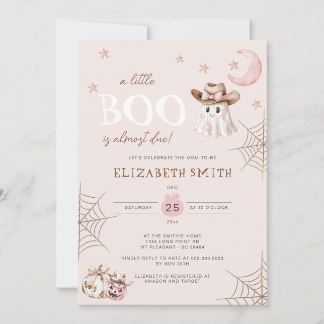 Pink Halloween Little Boo Fast Due Baby Dusche Einladung (Vorderseite)