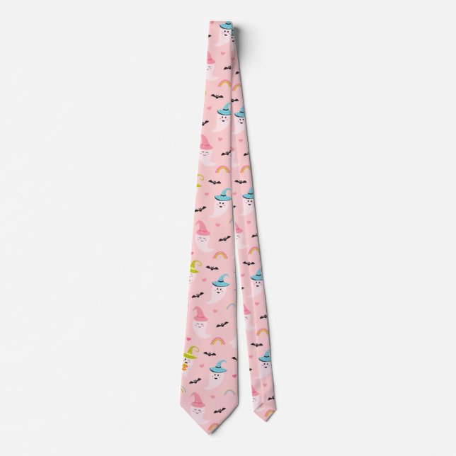 Pink Halloween Necktie Fun Halloween Krawatte (Vorderseite)