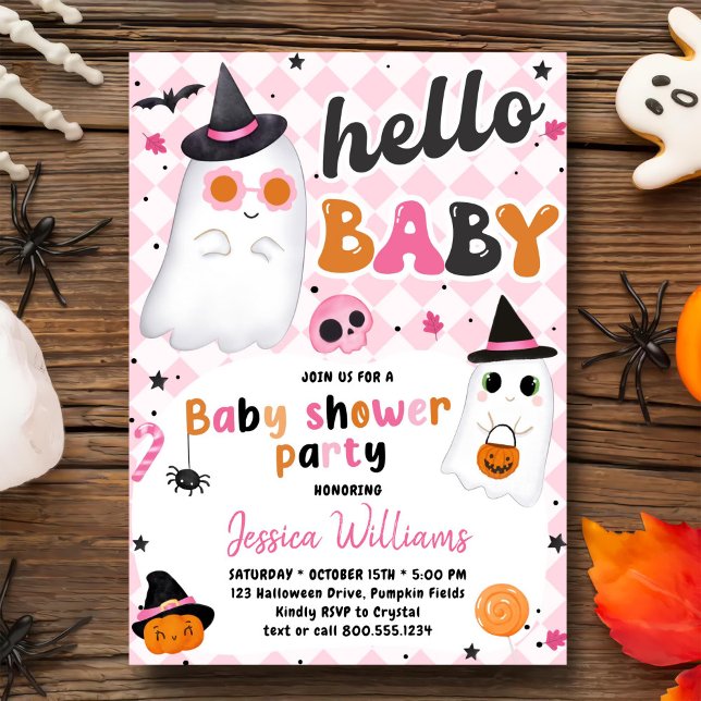 Pink Halloween Niedlich Ghost Baby Dusche Einladung (Von Creator hochgeladen)