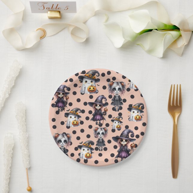 Pink Halloween Niedlich Pappteller (Hochzeit)