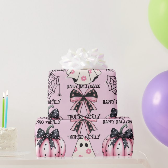 Pink Halloween Pattern Coquette Pumpkin Custom Geschenkpapier (Partygeschenke)