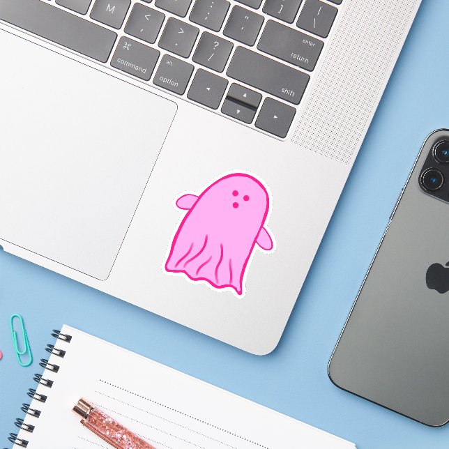 Pink Halloween Rosie Ghost Aufkleber (Laptop mit iPhone)