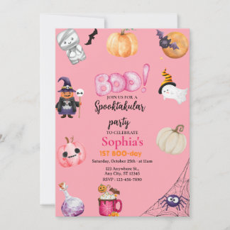 Pink Halloween Spooky 1st Birthday Party Einladung