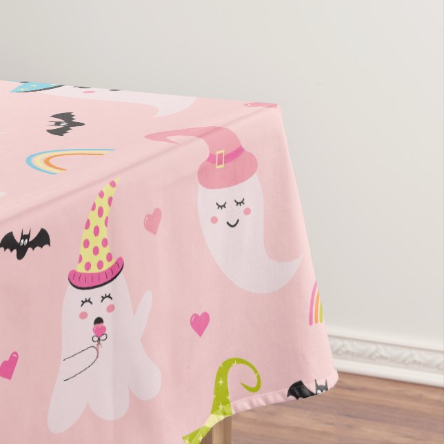 Pink Halloween Spooky Niedlich Ghost Tablecloth Tischdecke (Beispiel)