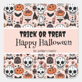 Pink Halloween Trick oder Behandeln von benutzerde Quadratischer Aufkleber