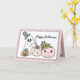 Pink Halloween Whimsical Pumpkins und Boo Karte