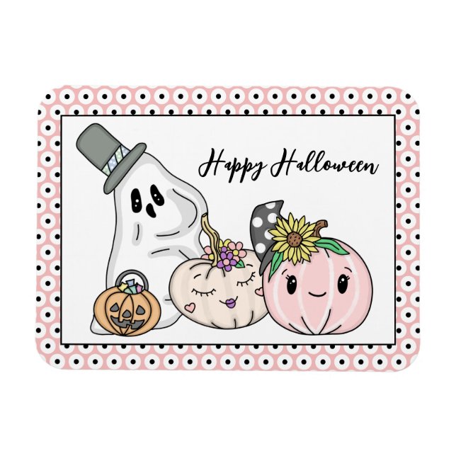 Pink Halloween Whimsical Pumpkins und Boo Magnet (Horizontal)