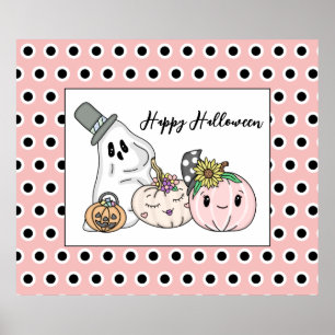 Pink Halloween Whimsical Pumpkins und Boo Poster