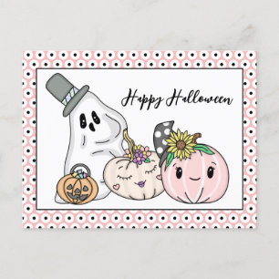 Pink Halloween Whimsical Pumpkins und Boo Postkarte