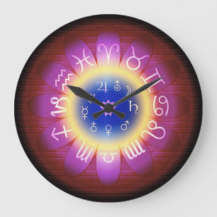 Pink Halo Zodiac Astrologie Symbole Wall Clock Große Wanduhr