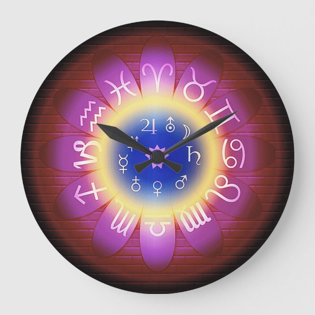 Pink Halo Zodiac Astrologie Symbole Wall Clock Große Wanduhr (Vorderseite)