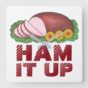 Pink HAM IT UP Funny Christmas Holiday Feinschmeck Quadratische Wanduhr
