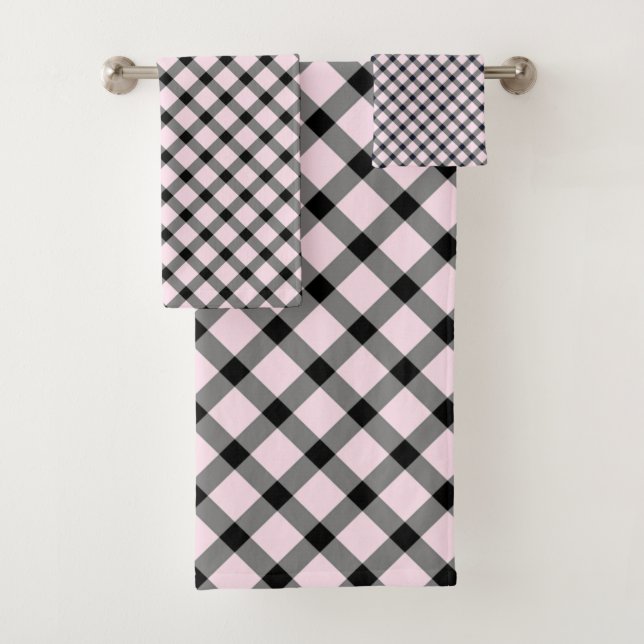 PINK HAMPTONS KARO BADEZIMMER TOWEL SET (Insitu)