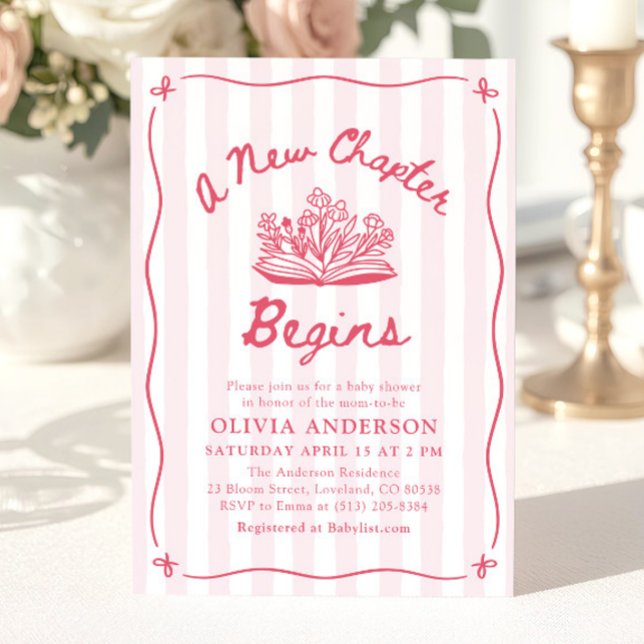 Pink Hand Drawn A New Chapter Begins Baby Shower Einladung (Pink Hand Drawn A New Chapter Begins Baby Shower Invitation)
