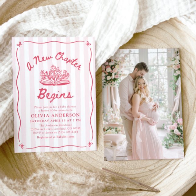 Pink Hand Drawn A New Chapter Begins Baby Shower Einladung (Pink Hand Drawn A New Chapter Begins Baby Shower Invitation)