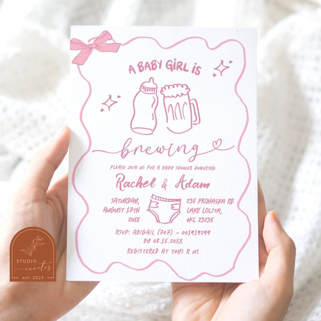Pink Hand Drawn Baby Braut Babydusche Einladung (Von Creator hochgeladen)