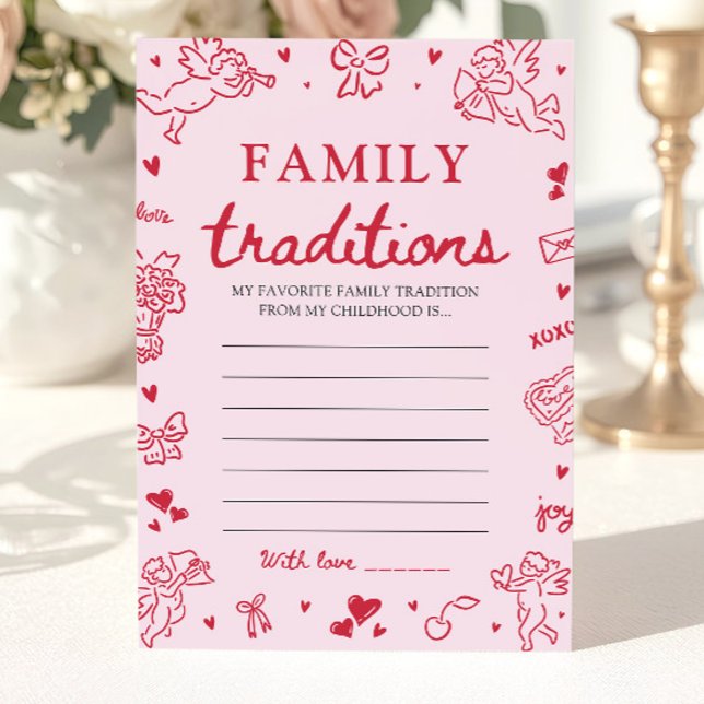 Pink Hand Drawn Baby Shower Family Traditions Game Einladung (Pink Hand Drawn Baby Shower Family Traditions Game )