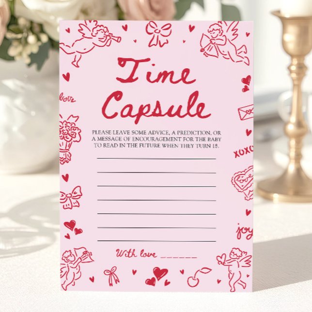 Pink Hand Drawn Baby Shower Time Capsule Game Einladung (Pink Hand Drawn Baby Shower Time Capsule Game)