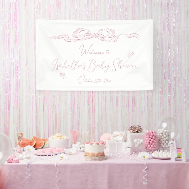 Pink Hand Drawn Bow Baby Dusche Empfang Banner (Party)