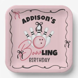 Pink Hand Drawn BOWling Bows Girl Birthday Party Pappteller