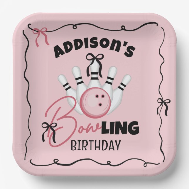 Pink Hand Drawn BOWling Bows Girl Birthday Party Pappteller (Vorderseite)