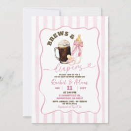 Pink Hand Drawn Brews & Diapers Girl Baby Dusche Einladung
