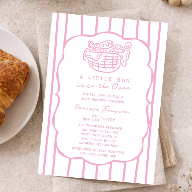 Pink Hand Drawn Bun In The Oven Girl Baby Shower Einladung (Von Creator hochgeladen)