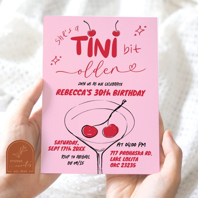 Pink Hand Drawn Cherry Martini Geburtstag Einladung (Von Creator hochgeladen)