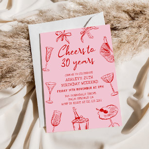 Pink Hand Drawn Funky 30. Geburtstag Party Einladung