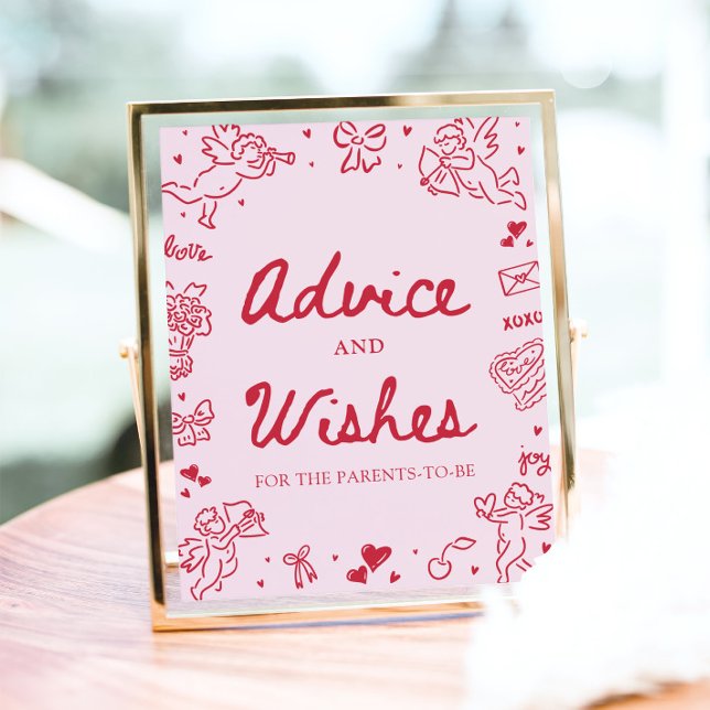 Pink Hand Drawn Modern Valentine Advice and Wishes Poster (Pink Hand Drawn Modern Valentine Advice and Wishes Sign)