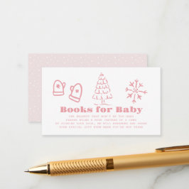 Pink Hand-Drawn Winter Baby Shower Book Request Begleitkarte