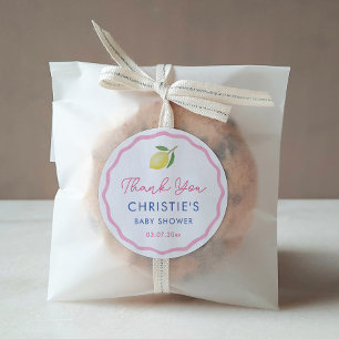 Pink Hand Gezeichnet Border Lemon Baby Shower Gefa Runder Aufkleber