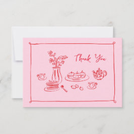 Pink Hand Gezeichnet Doodles Bridal Brunch Vielen  Dankeskarte