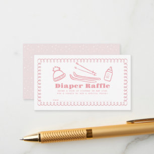 Pink handGezeichnet Ski Baby Diaper Raffle Ticket Begleitkarte