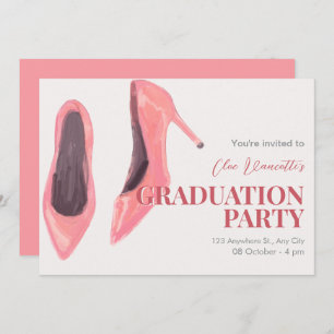 Pink handgezeichnete Heels Graduierungsparty Einladung