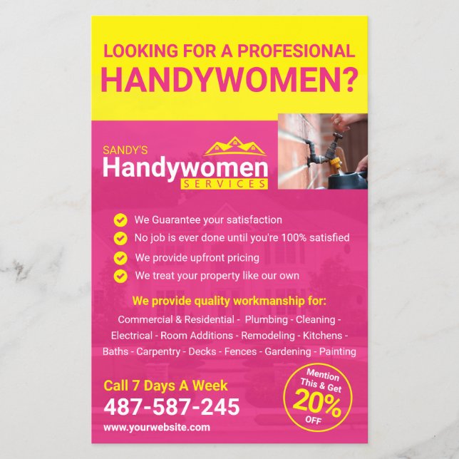 Pink Handy Women Business Flyer - Zuhause Business (Vorne)