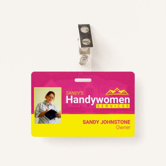 Pink Handywomen Business Metal Clip Abzeichen Ausweis (Vorderseite mit Klammer)