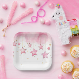 Pink hängende Sterne Papiertasse Pappteller