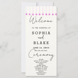 Pink Hanging Stars Off White Wedding Programm