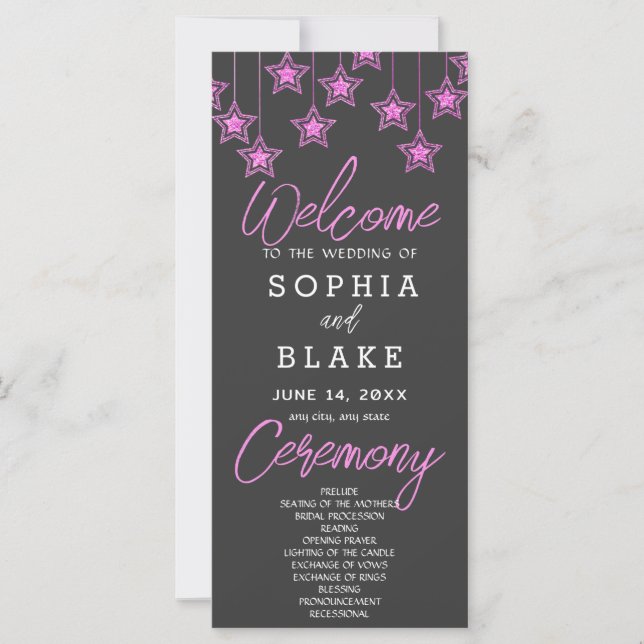 Pink Hanging Stars Shadow Gray Wedding Program (Vorderseite)
