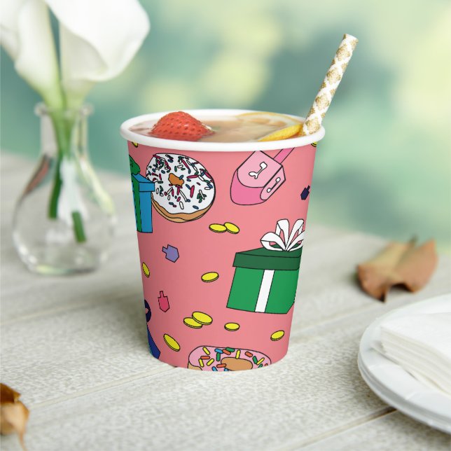 Pink Hanukkah Pattern Pappbecher (In Situ)