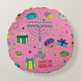 Pink Hanukkah Pattern Rundes Kissen