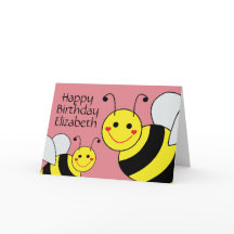 Pink Happy Birthday Bumble Bee Personalisiert