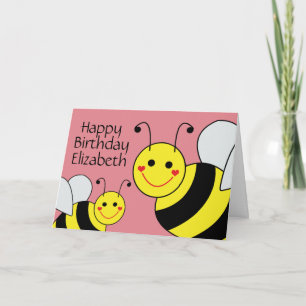 Pink Happy Birthday Bumble Bee Personalisiert Karte