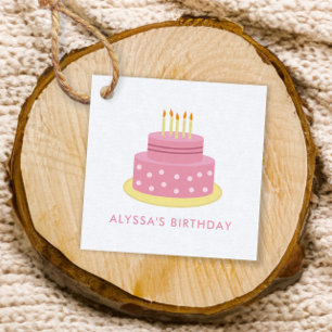 Pink Happy Birthday Cake Gift Tag, Mädchen Geburts Geschenkanhänger