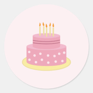 Pink Happy Birthday Cake Gift Tag, Mädchen Geburts Runder Aufkleber