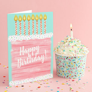 Pink Happy Birthday Cake und Candles Dankeskarte