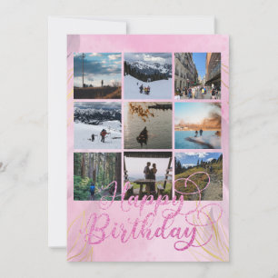 Pink Happy Birthday Custom Foto Flat Card